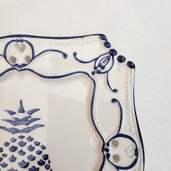 Neuwirth Pineapple square plate platter blue white perforated edge detail heart - Picture 5 of 9